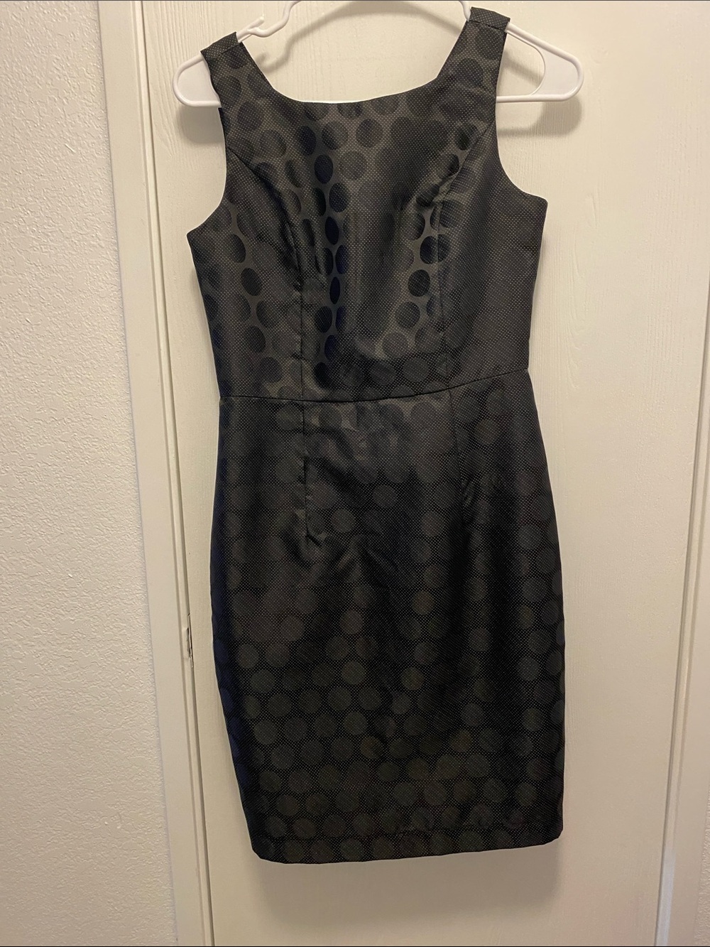 Sleeveless Black Polka Dot Midi Sheath Dress